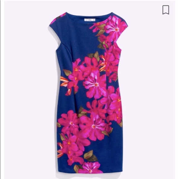 Navy and floral Wisp Tressa Ponte dress. Size L. - Picture 3 of 4
